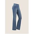 pantaloni n. o. w. flare in jersey denim con vita media denim l. blue-beige seams donna xx large