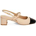 décolleté slingback donna beige-nere tacco largo 5 cm