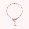 bracciale catena forzatina con pendente lettera pav&eacute; in cubic zirconia