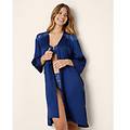 vestaglia in raso e pizzo con cintura primula color / blu scuro / s/m blu scuro