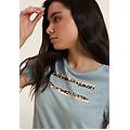t-shirt manica corta con dettagli animalier e borchie azzurro donna medium