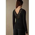 maglia manica lunga scollo a v pretty flowers donna nero taglia l
