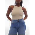 pantaloni n. o. w. wide leg vita alta in jersey effetto denim clear jeans-yellow seams donna small