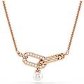 SWAROVSKI pendente constella crystal pearl taglio round bianco placcato color oro rosa os