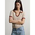 - maglia in misto lino beige regular fit con collo polo colorato donna beige melange taglia xs