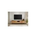 mobile tv in legno di acacia 200x40x55 laccato naturale / marmo scuro london #106