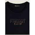 t-shirt donna con mini spacchi laterali e logo in strass nero donna small