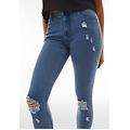 jeans skinny vita regular in denim distressed sostenibile light blue-seams on tone donna extra