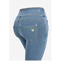 pantaloni n. o. w. skinny vita risvoltabile in jersey denim denim light blue-blue seams donna large