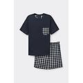 pigiama corto in cotone e tela check uomo blu taglia m