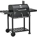 barbecue a carbone con coperchio. griglia regolabile e ruote nero