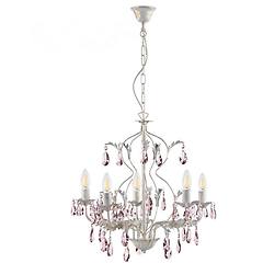 onli lampadario 5 luci in metallo avorio spennellato oro con gocce in cristallo rosa