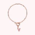bracciale catena forzatina con pendente lettera pav&eacute; in cubic zirconia