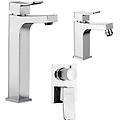 miscelatore lavabo alto + bidet + incasso doccia con deviatore rubinetteria tank ottone cromato per