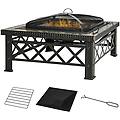 braciere da giardino con coperchio parascintille e griglia per barbecue