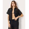 camicia traforata a maniche corte crochet / nero / m nero