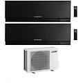 climatizzatore dual split linea kirigamine zen msz-ef nero 15+15 con mxz-3f54vf inverter r-32 wi-fi