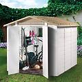 casetta da giardino tuscany xl in pvc beige con porta doppio battente superficie interna 4. 65