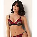 triangolo in tulle e raso con rose rosse ricamate seville / nero / 2 nero