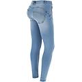 jeans wr. up superskinny in denim navetta ecosostenibile effetto used jeans chiaro-cuciture gialle