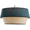 lampada a sospensione design bi-materiale in lino blu e fibra di rafia naturale d45 cm sensa