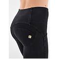 jeggings push up wr. up superskinny vita alta con bottoni jeans nero-cuciture in tono donna large