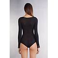 body manica lunga modal ultralight con cashmere e pizzo donna nero taglia m