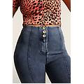 jeggings wr. up flare vita alta con bottoni e impunture denim blu scuro-blue seams donna small