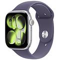 watch series 11 gps 46mm cassa alluminio argento con sport band viola nebbia m/l