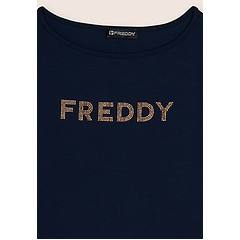 freddy t-shirt a maniche lunghe in jersey con logo in strass dark sapphire donna medium