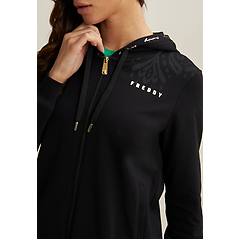 freddy felpa zip leggera con cappuccio e dettagli floreali nero donna extra small