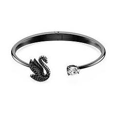 Swarovski Bracciale Rigido Swan Cigno Nero Placcato Rutenio L
