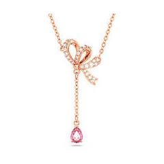 Swarovski Pendente A Y Volta Fiocco Rosa Placcato Color Oro