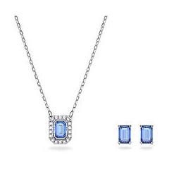 Swarovski Set Una Taglio Ottagonale Blu Placcato Rodio Os