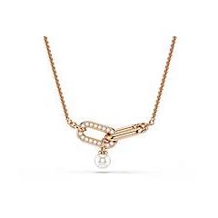 swarovski pendente constella crystal pearl taglio round bianco placcato color oro rosa os