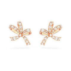 Swarovski Orecchini A Lobo Volta Fiocco Piccoli Bianchi Placcato