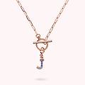 collana catena forzatina con pendente lettera pav&eacute; in cubic zirconia