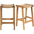 sgabelli da bar etnici da esterno in legno massello di teak e intreccio di rattan h66 cm (set di 2)