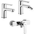 set miscelatori lavabo + bidet + esterno doccia rubinetteria eolo ottone cromato per piletta click