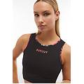 top fitness a sostegno medio con bordature stampa tropical black-allover tropical pink donna large