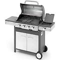 barbecue a gas inox 4 bruciatori con fornello laterale termometro griglia ghisa smaltata 133x58x115.