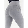 pantaloni push up wr. up curvy vita alta con bottoni in cotone grigio mélange donna extra