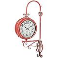 - orologio bifacciale da parete tipo stazione in ferro finitura rosso anticato