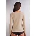 maglia manica lunga 100% cashmere donna beige taglia l