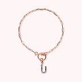 bracciale catena forzatina con pendente lettera pav&eacute; in cubic zirconia