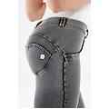 pantalone wr. up skinny vita e lunghezza regular in denim chiaro jeans grigio-cuciture gialle donna
