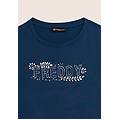 t-shirt manica corta con decori floreali e borchie dark denim donna extra small