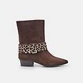 stivaletti da donna in suede con cinturino animalier marrone