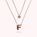 collana multifilo graduata catena forzatina con ciondolo cuore e pendente lettera