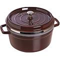 casseruola tonda in ghisa per induzione colore rosso granato con maniglie coperchio e cestello